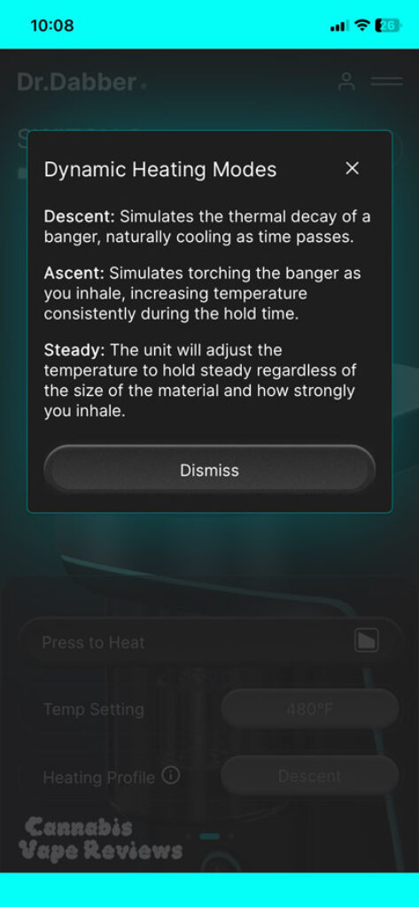 drdabber switch2 mobile app heat profiles