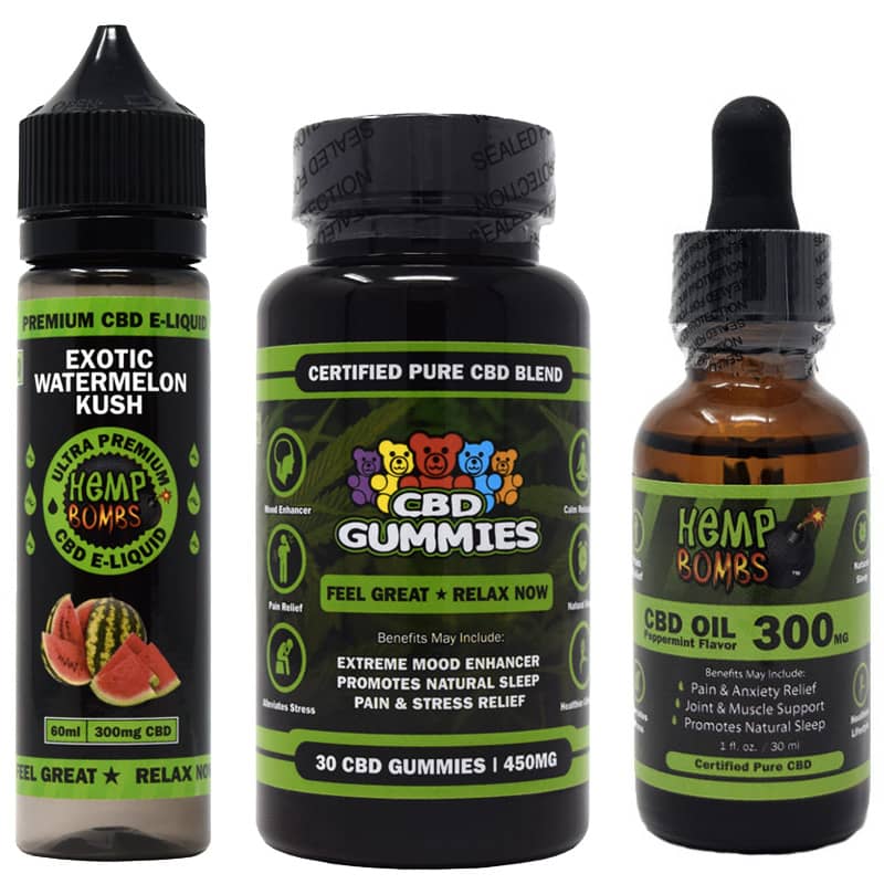 Hempbombs CBD e-liquid, gummies and tincture